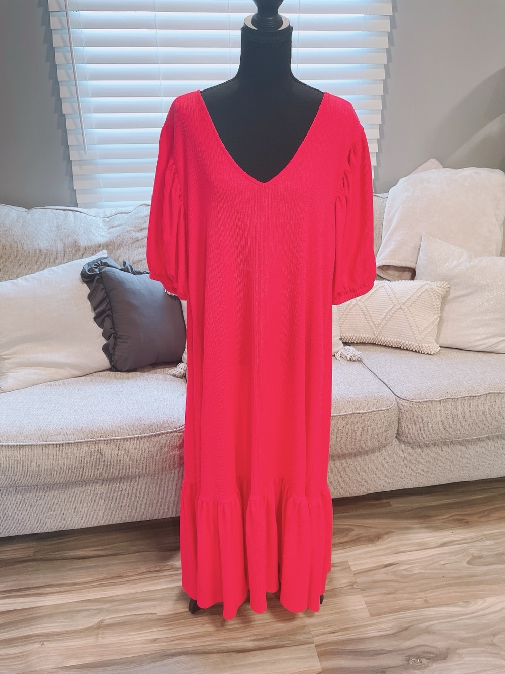 Gibson Latimer Hot Pink Bow Tie Ruffled Hem Dress Size XL